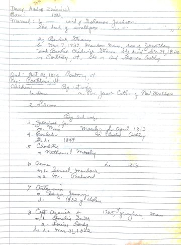 DEWEY, Maj. Zedediah (b. 1726 Mass. d. 1804 Poultney) 1 STEARNS CATLIN MOSELEY ASHLEY MURDOCK RICHMOND JENNINGS SMITH DARBY MORSE NEWTON HILL